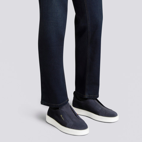 Men's blue suede slip-on sneaker - Santoni - 2
