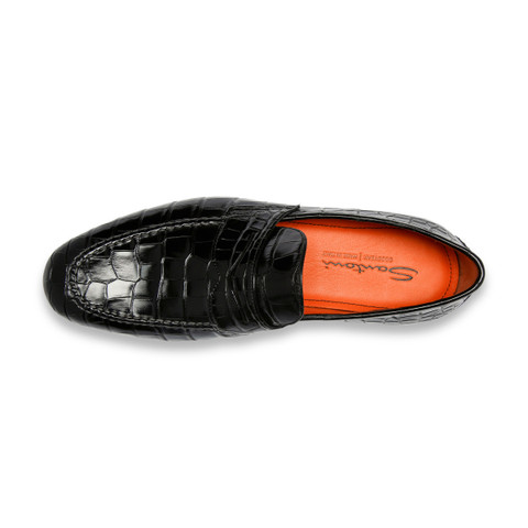 Men's black alligator leather penny loafer - Santoni - 4