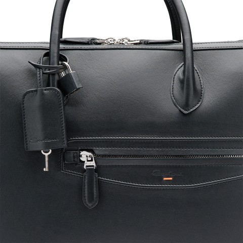 Sac d&rsquo;ordinateur en cuir noir - Santoni - 5