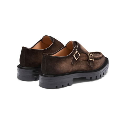 Women's dark brown suede double-buckle shoe - Santoni - 3