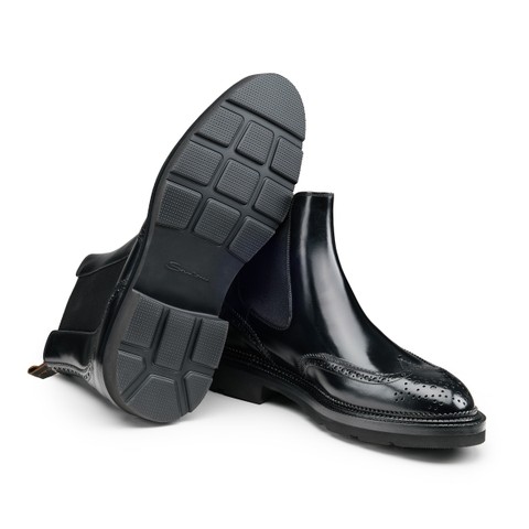 Men's black leather brogue Chelsea boot - Santoni - 3