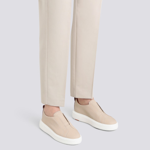 Women's pink tumbled leather slip-on sneaker - Santoni - 2