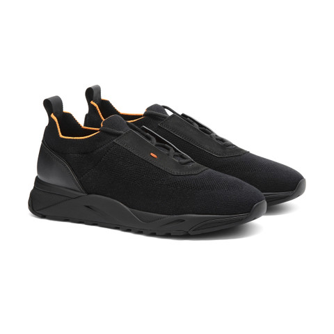 Sneaker en tissu stretch et cuir noir pour homme - Santoni - 2