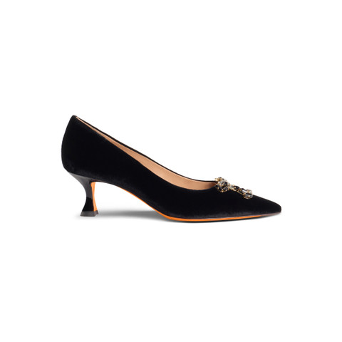 Women's black velvet mid-heel Santoni Sibille pump - Santoni - 1