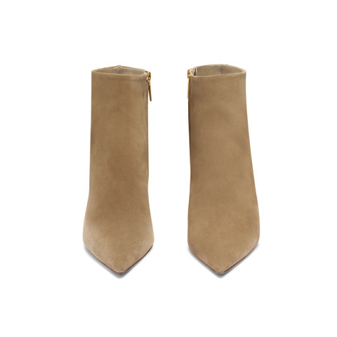 Women's beige suede mid-heel ankle boot - Santoni - 5