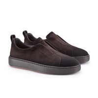 Men's dark brown suede slip-on sneaker - Santoni - 2