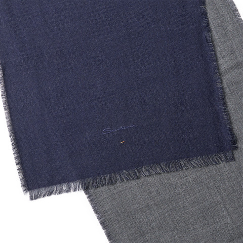 Blue and grey cashmere two-tone scarf - Santoni - 2