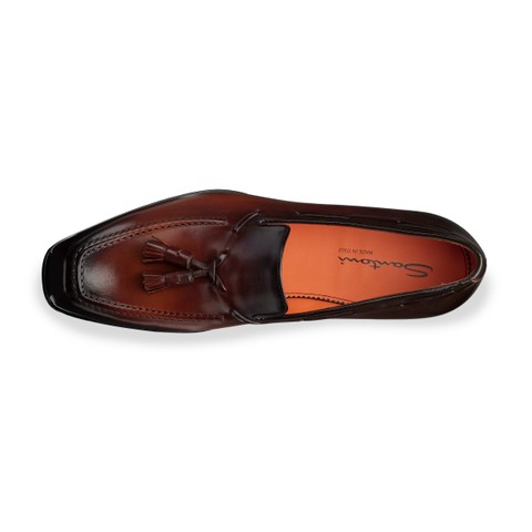 Men's dark brown leather tassel loafer - Santoni - 4