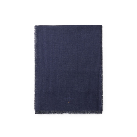 Blue and grey cashmere two-tone scarf - Santoni - 1
