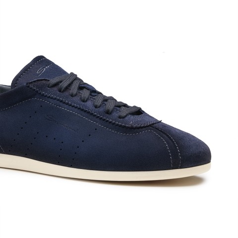 حذاء سنيكرز رجالي من جلد السويد باللون الأزرق - Santoni - 6