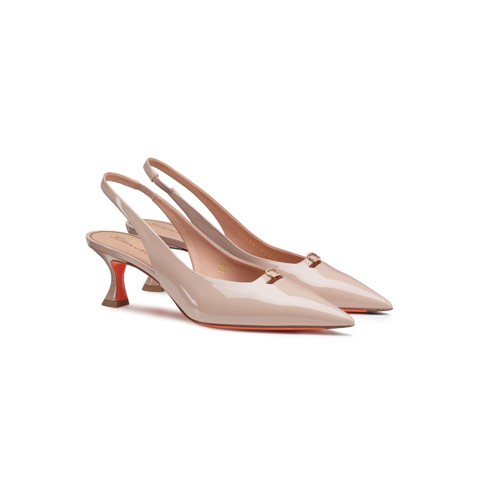 Slingback tacco medio da donna in vernice rosa - Santoni - 2