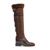 Women's dark brown leather and shearling boot - Santoni - 1