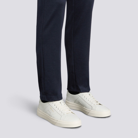 Men’s white leather double buckle sneaker - Santoni - 2