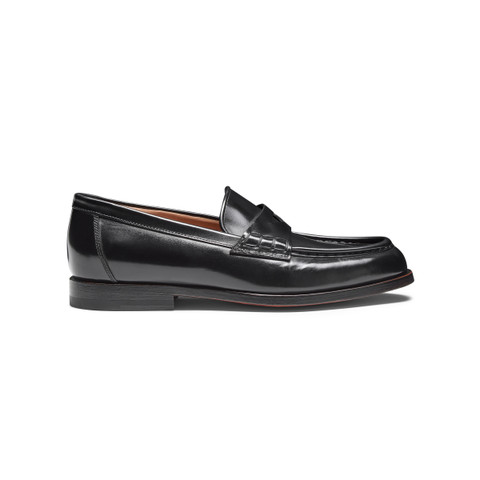 Women&rsquo;s black leather penny loafer - Santoni - 1