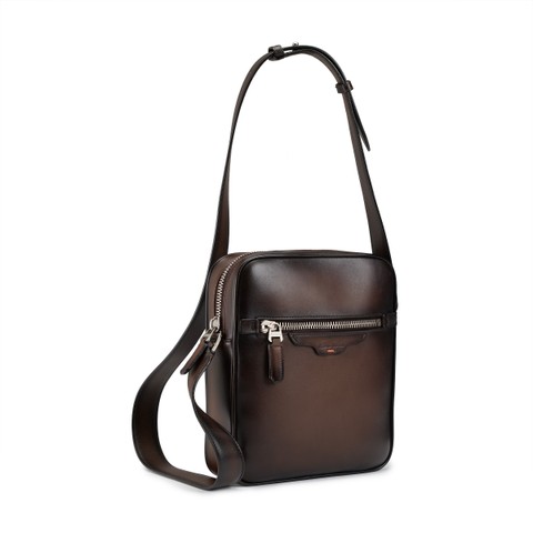 حقيبة كروس بودي من الجلد بلونٍ بني داكن - Santoni - 2