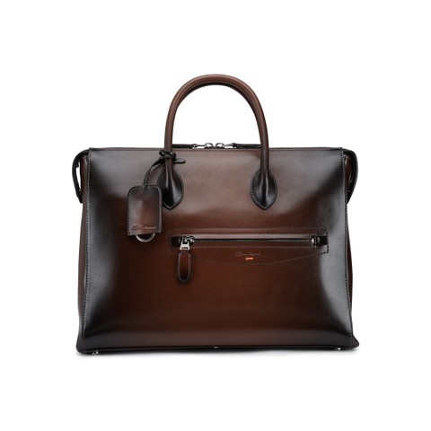 Dark brown leather laptop bag - Santoni - 1