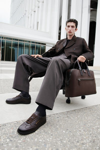 Men's dark brown leather DBS Oly sneaker - Santoni - editorial