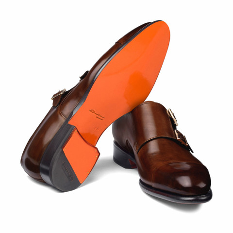 Men's mid brown leather double-buckle shoe - Santoni - 3.0