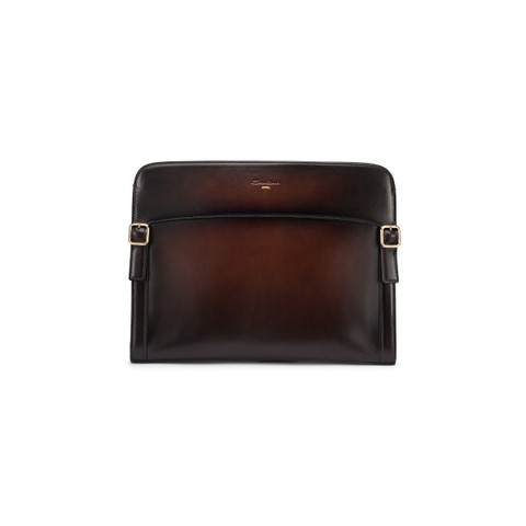 Dark brown leather pouch - Santoni - 1
