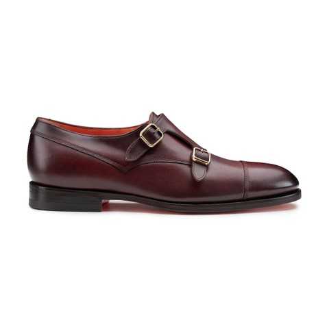 Men's orange leather double monk straps shoe - Santoni - 1