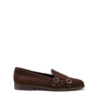 Women's dark brown suede double monk straps loafer - Santoni - 1