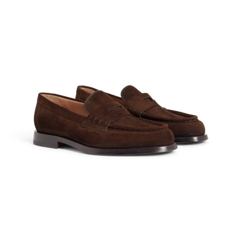 Women&rsquo;s dark brown suede penny loafer - Santoni - 5