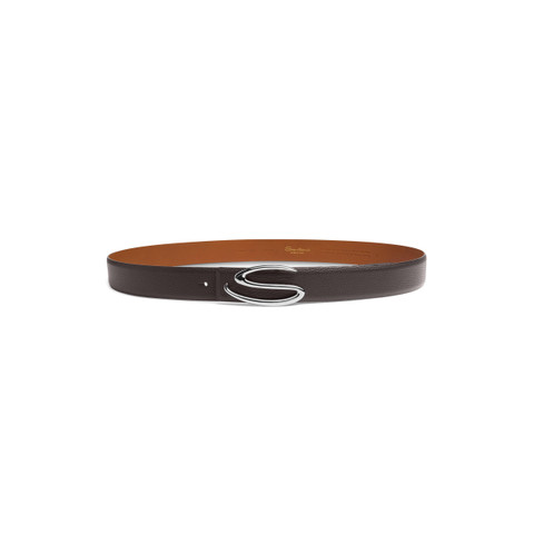 Dark brown tumbled leather belt strap - Santoni - 3