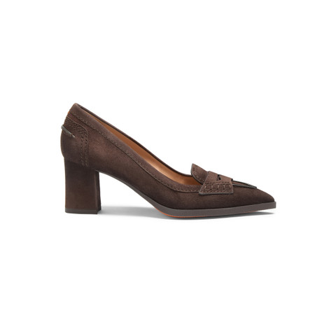 Women's dark brown suede mid-heel pump - Santoni - 1