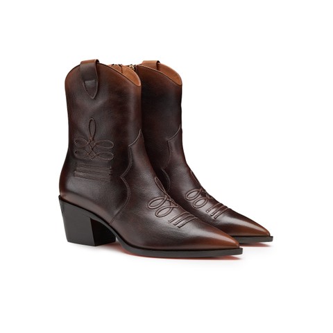 Bottine santiag en cuir marron pour femme - Santoni - 2