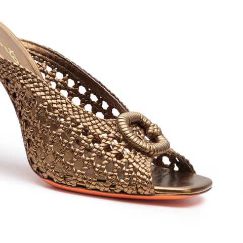 Women's gold woven leather high-heel sandal - Santoni - 5