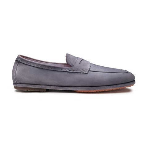 Men's light blue suede Carlo Driver penny loafer - Santoni - 1
