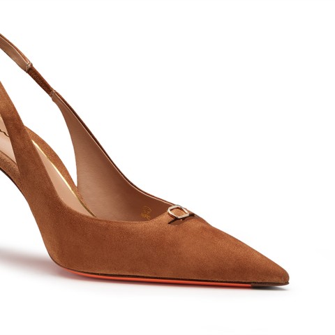 Women's brown suede high-heel slingback - Santoni - 6