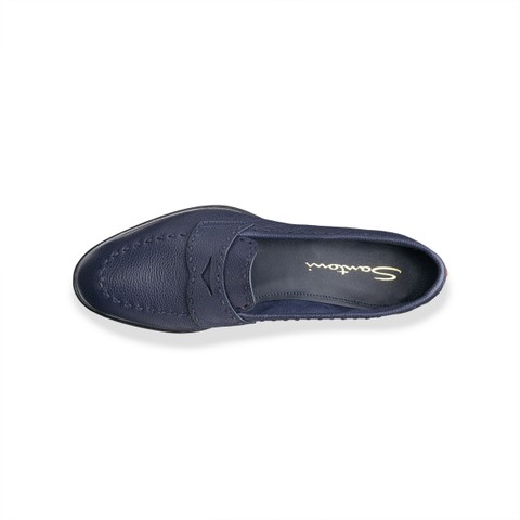 Women's blue leather penny loafer - Santoni - 3