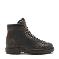 Men's black tumbled leather hiking boot with fur - Santoni - 1