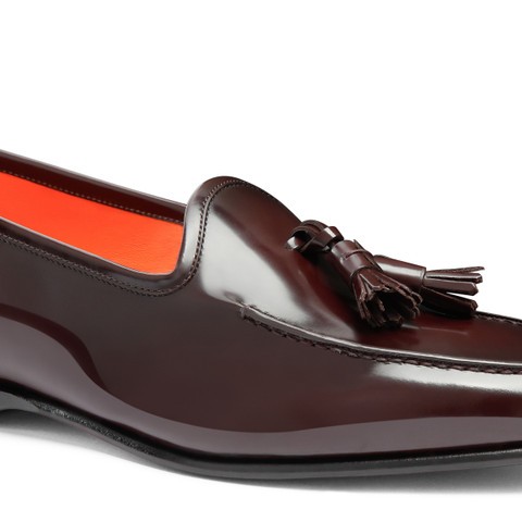 Men&rsquo;s burgundy shiny leather Andrea tassel loafer - Santoni - 6