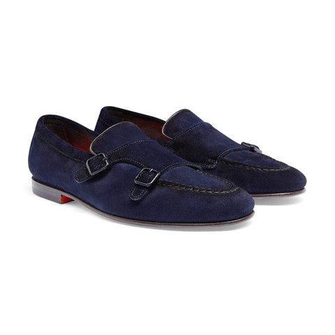 Men's blue suede double-buckle loafer - Santoni - 3