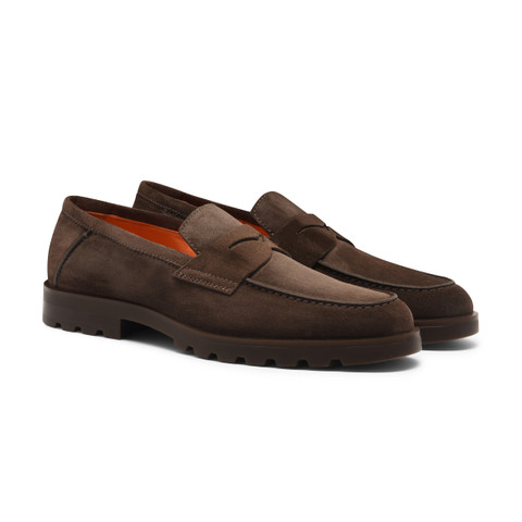 Men's dark brown suede penny loafer - Santoni - 3
