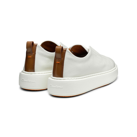 Women's white tumbled leather slip-on sneaker - Santoni - 4