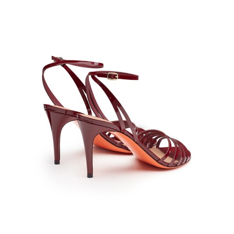 Sandale &agrave; talon haut en cuir rouge pour femme - Santoni - 3