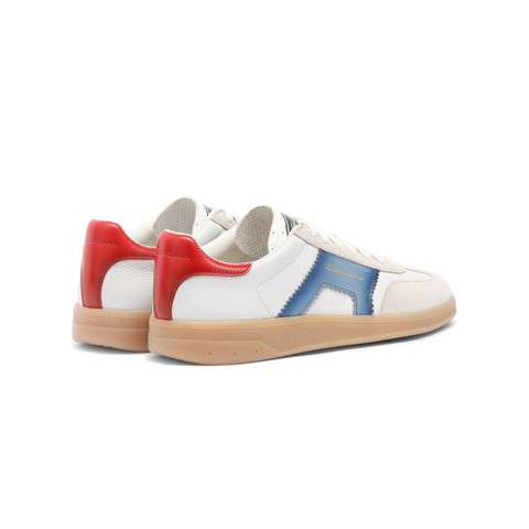Women's white, blue and red leather and suede DBS Oly sneaker - Santoni - 4