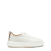 Women's white tumbled leather slip-on sneaker - Santoni - 1
