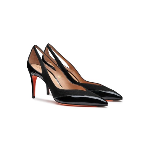 Women's black patent leather and suede high-heel pump - Santoni - 2