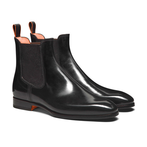 Men&rsquo;s black leather Chelsea boot - Santoni - 3