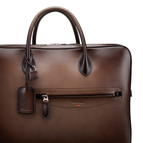 Brown leather laptop bag - Santoni - 6