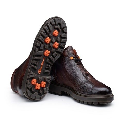 Men's dark brown leather hiking boot - Santoni - 4