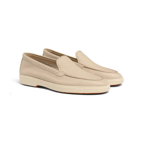 Women's pink tumbled leather loafer - Santoni - 3