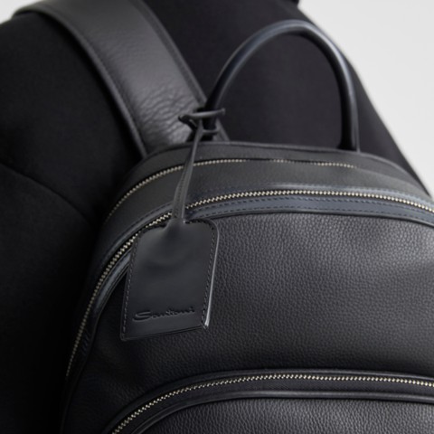 Black tumbled leather backpack - Santoni - 6