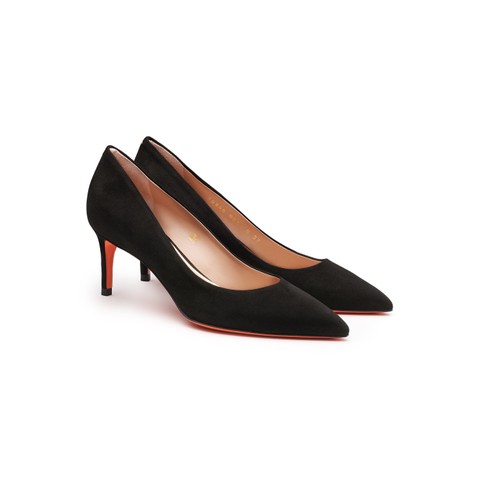 Women's black suede mid-heel pump - Santoni - 2