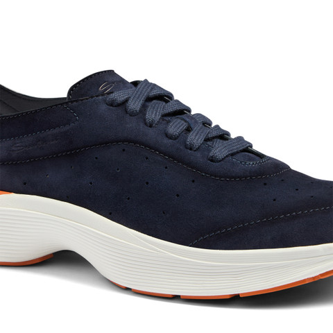 Men's blue suede and leather Easy Bounce sneaker - Santoni - 6