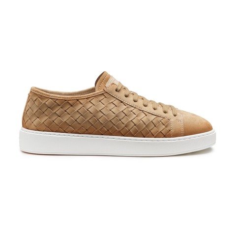 Men's beige woven suede sneaker - Santoni - 1